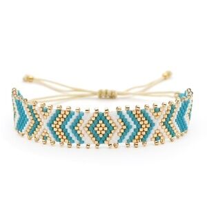 Turquoise Goldtone Miyuki Seed Bead Adjustable Bracelet